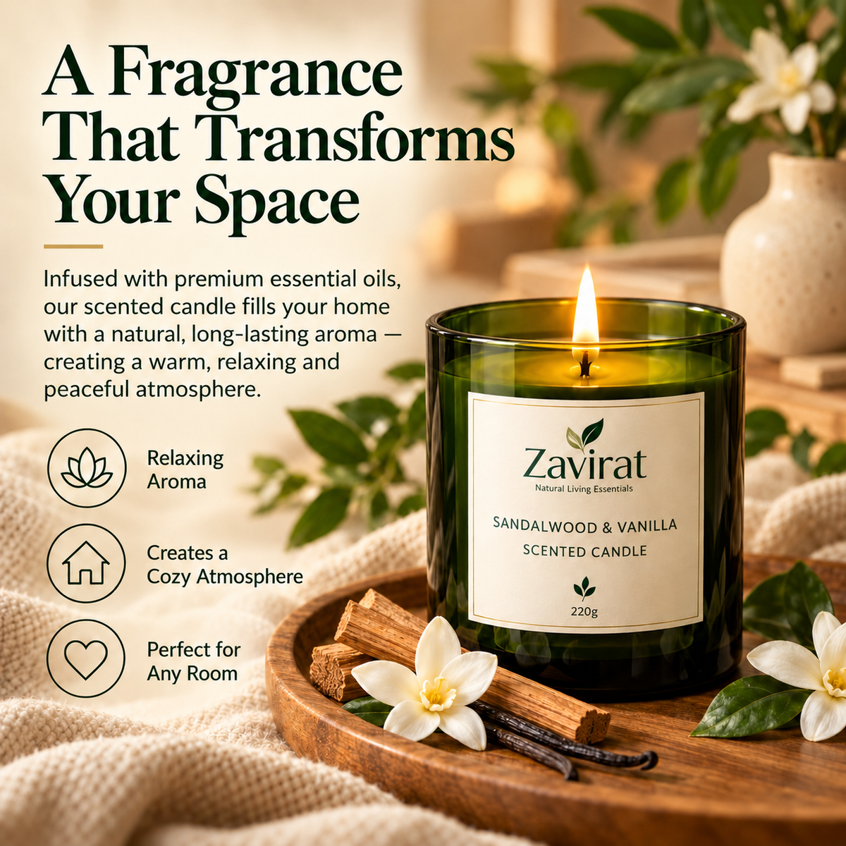 Zavirat Sandalwood & Vanilla Scented Candle