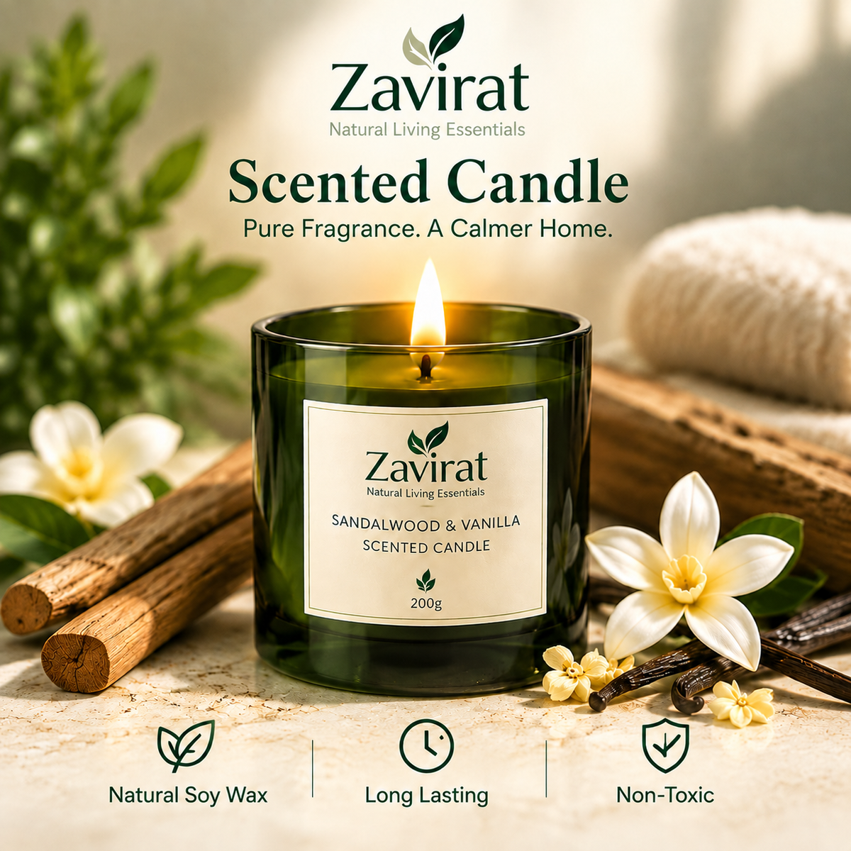 Zavirat Sandalwood & Vanilla Scented Candle