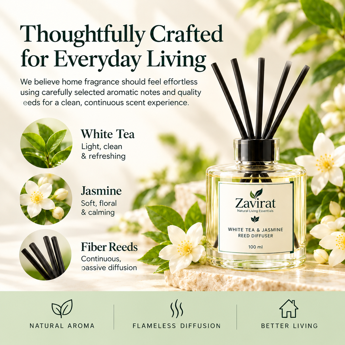 Zavirat White Tea & Jasmine Reed Diffuser